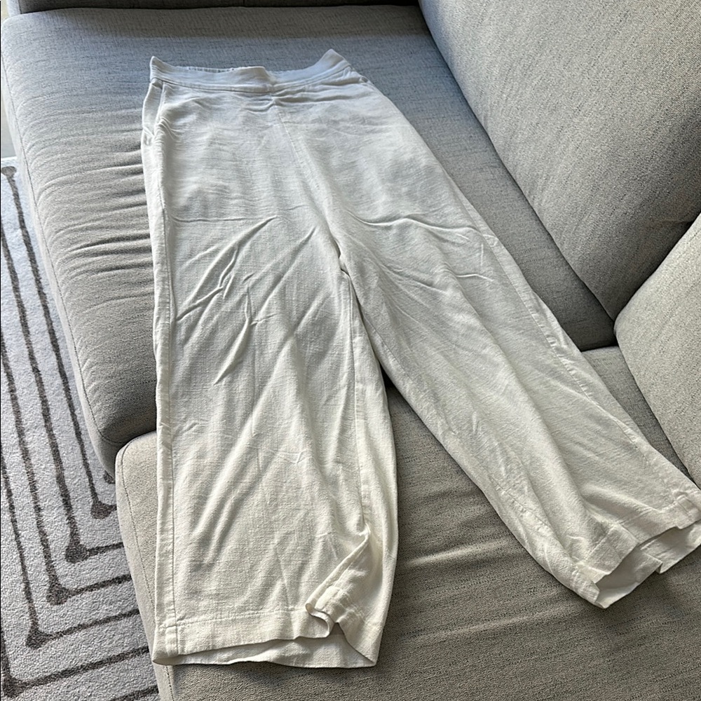 White Linen Wide Leg Pants with Pockets